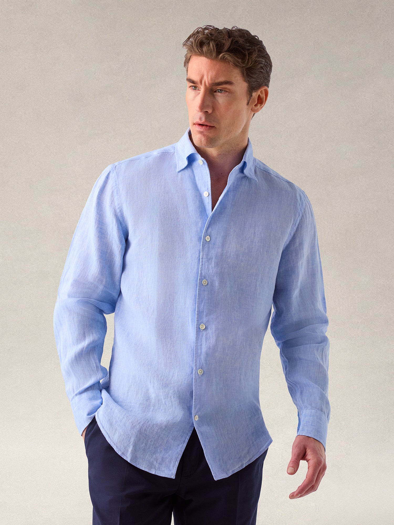 Robert Talbott Morgan Camicia Lino Blu L
