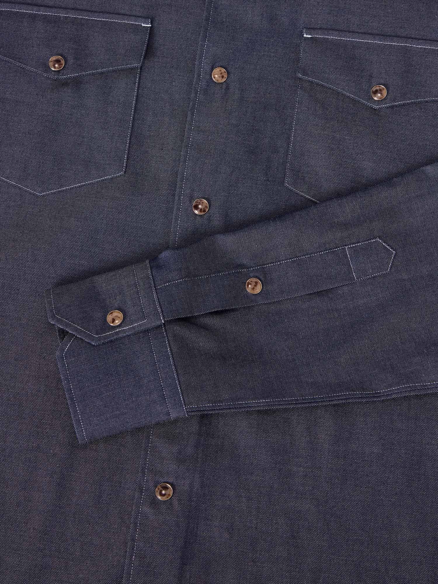Robert Talbott McQueen camicia western denim cashmere blu