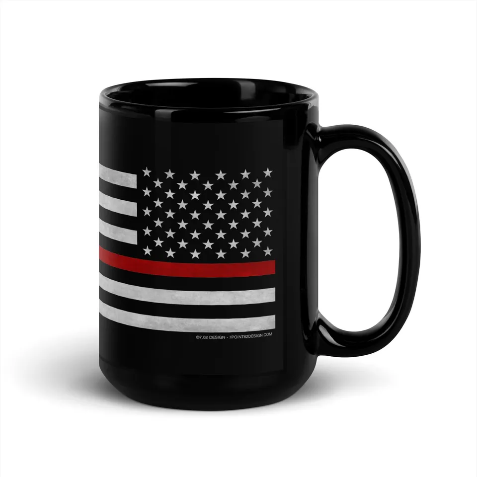 7.62 Design Firefighter Red Line Flag tazza ceramica 15oz nera
