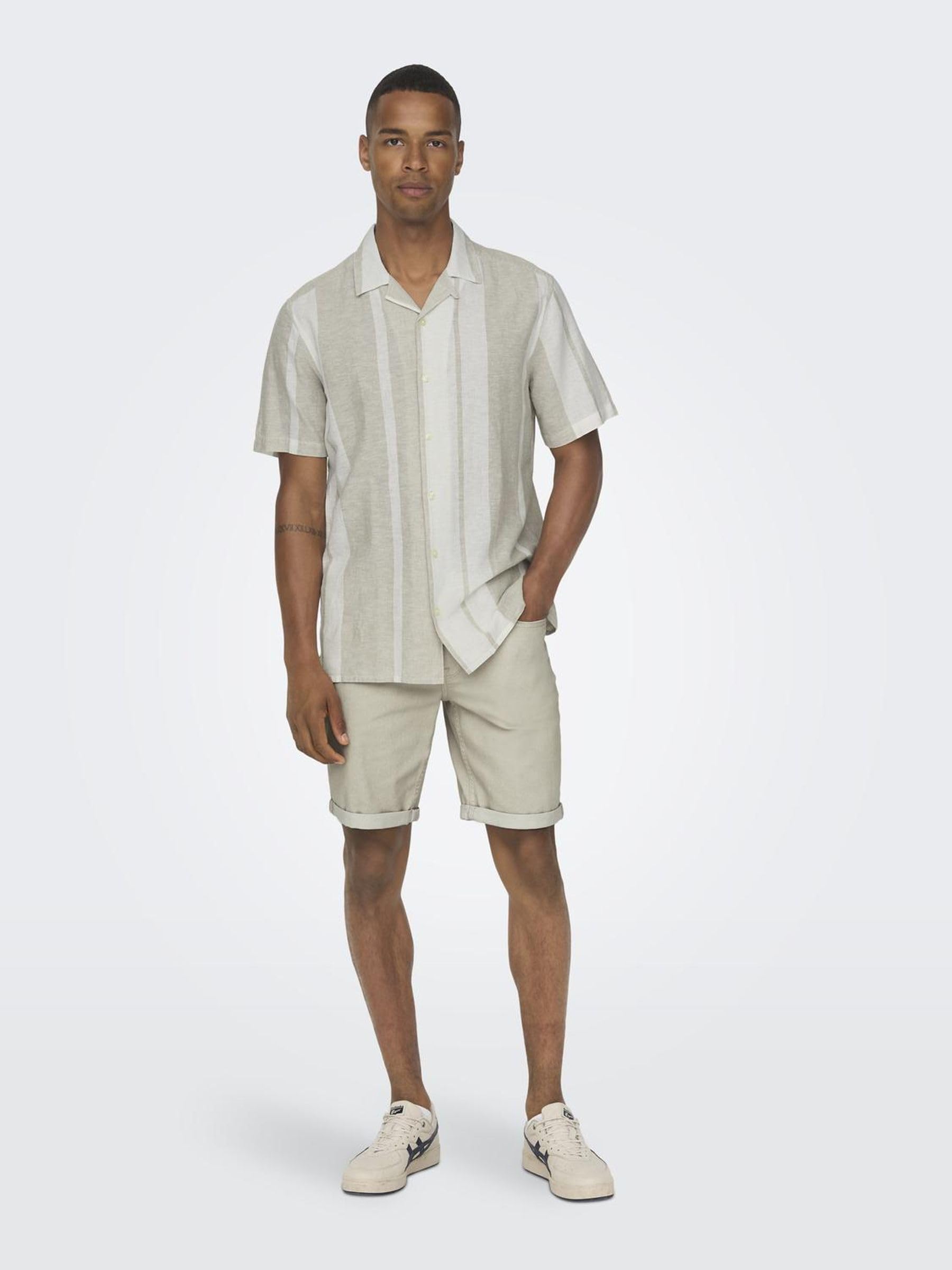 Only & Sons Onscaiden Camicia Lino Riga Cachi