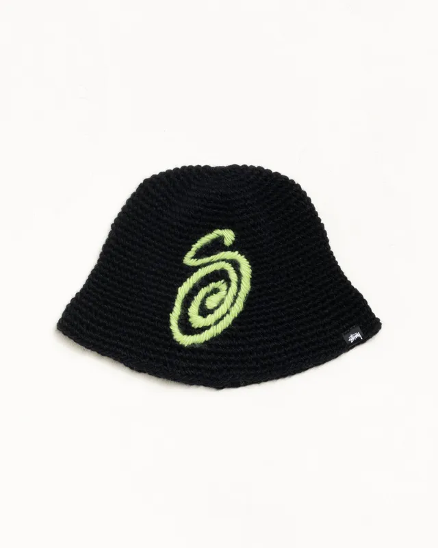 Stussy Swirly S Knit cappello bucket nero acrilico