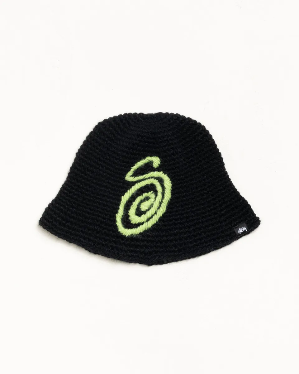 Stussy Swirly S Knit cappello bucket nero acrilico