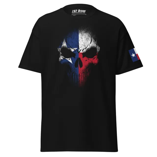 7.62 Design Texas Flag Skull maglietta uomo nera cotone