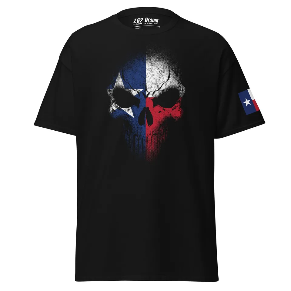 7.62 Design Texas Flag Skull maglietta uomo nera cotone