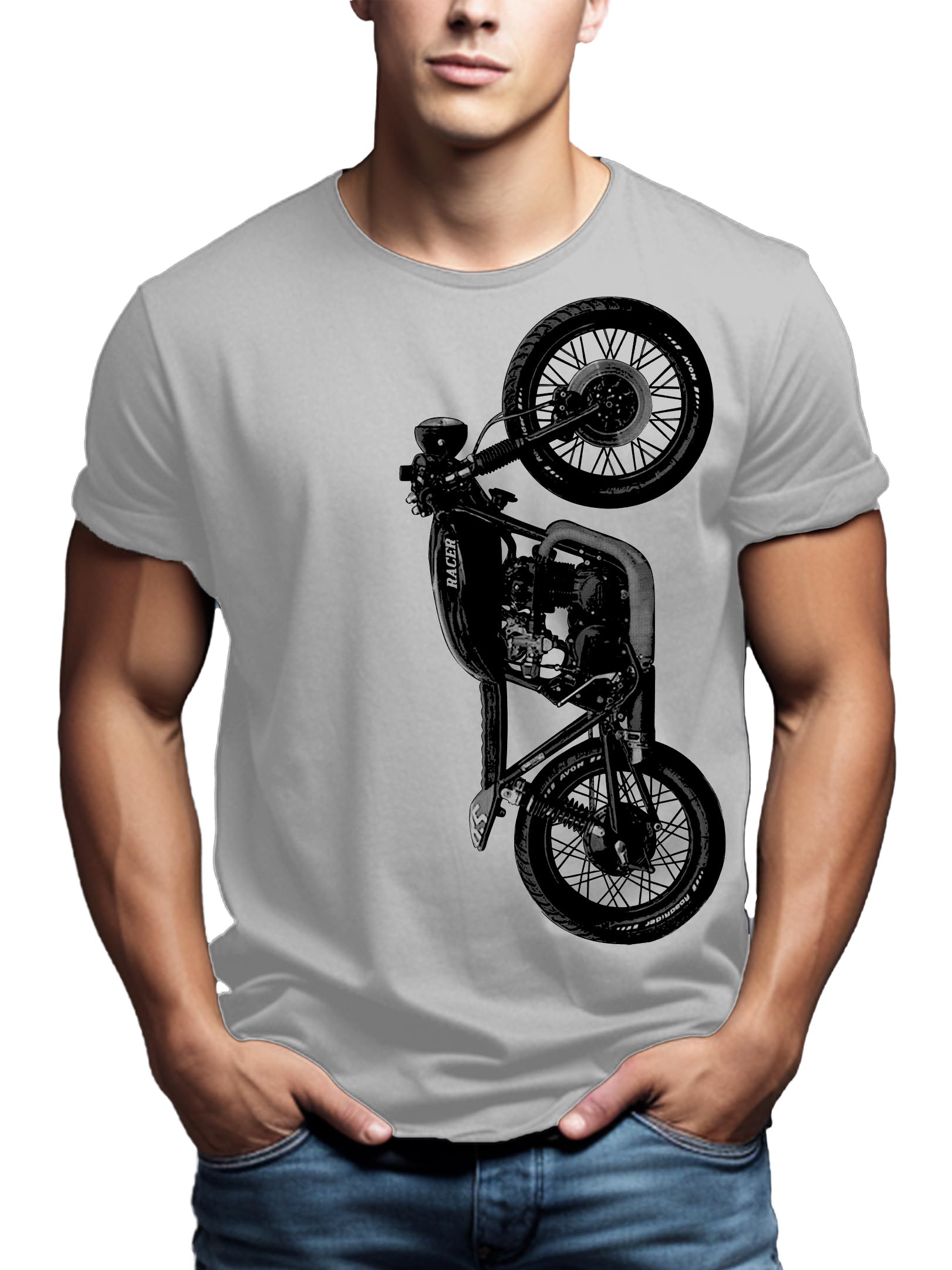 MAKAYA CB 500 T-Shirt Uomo Grigia Cotone Vintage