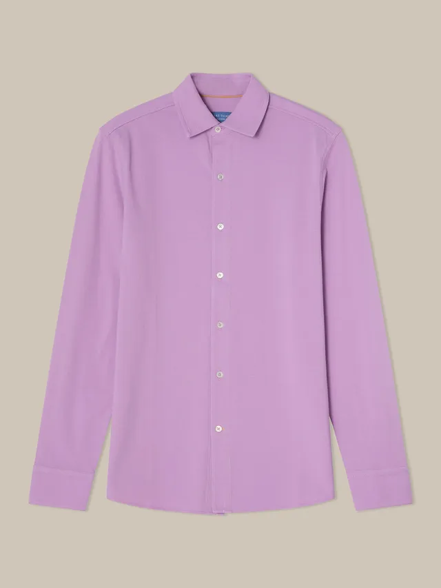 Robert Talbott Foster Polo Manica Lunga Lilla Cotone Piqué