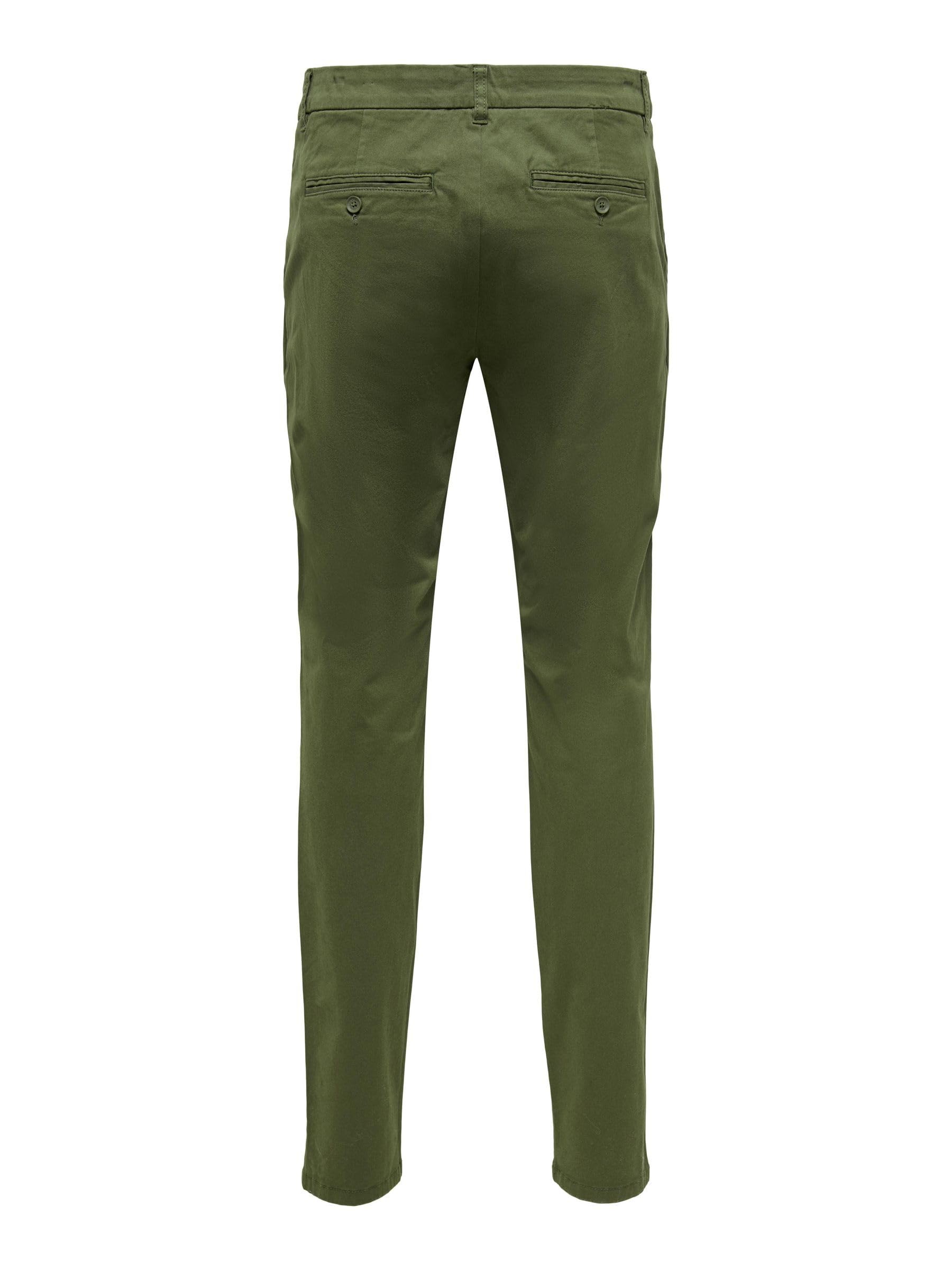 ONLY & SONS Pantaloni Chino Uomo Olive Night 33W x 32L elasticizzati