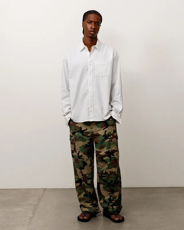Stussy Oxford camicia Grey Stripe cotone boxy