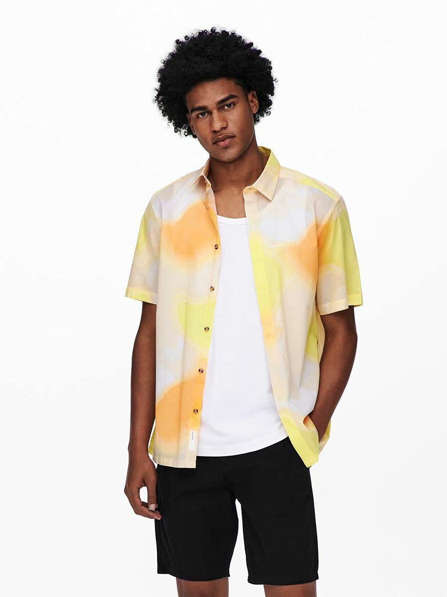 ONLY & SONS Camicia Uomo Stampa Papaya M Maniche Corte