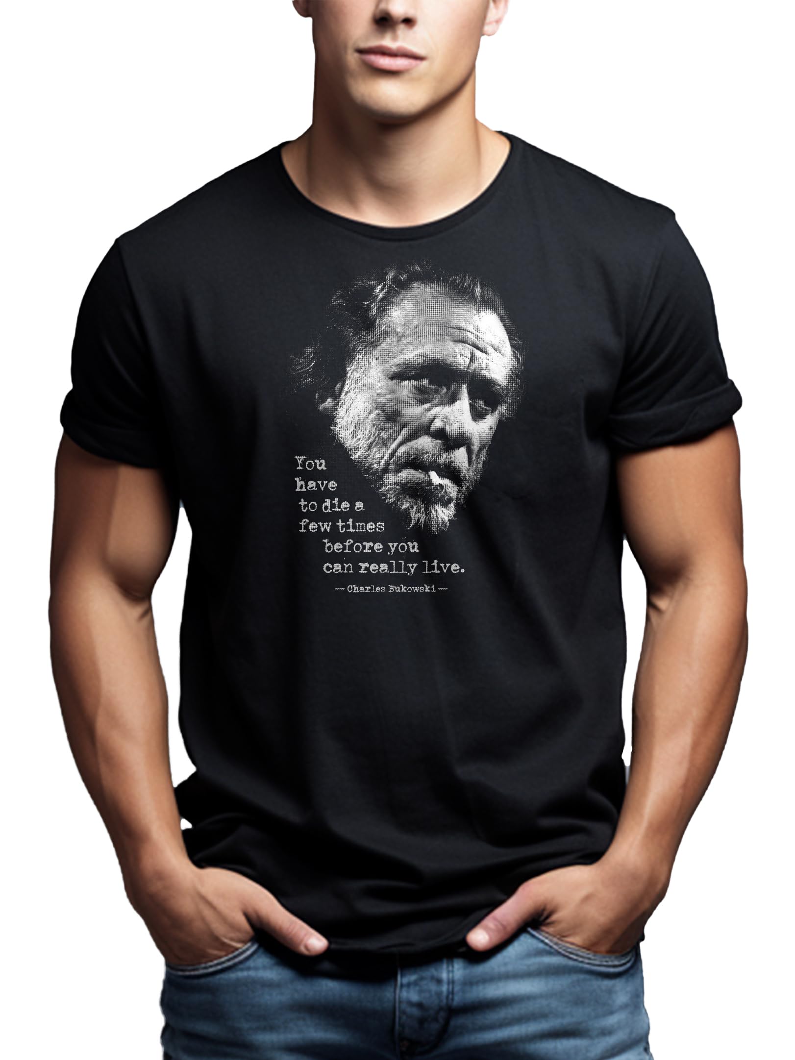 Makaya Bukowski T-Shirt Uomo Cotone Nera Maniche Corte