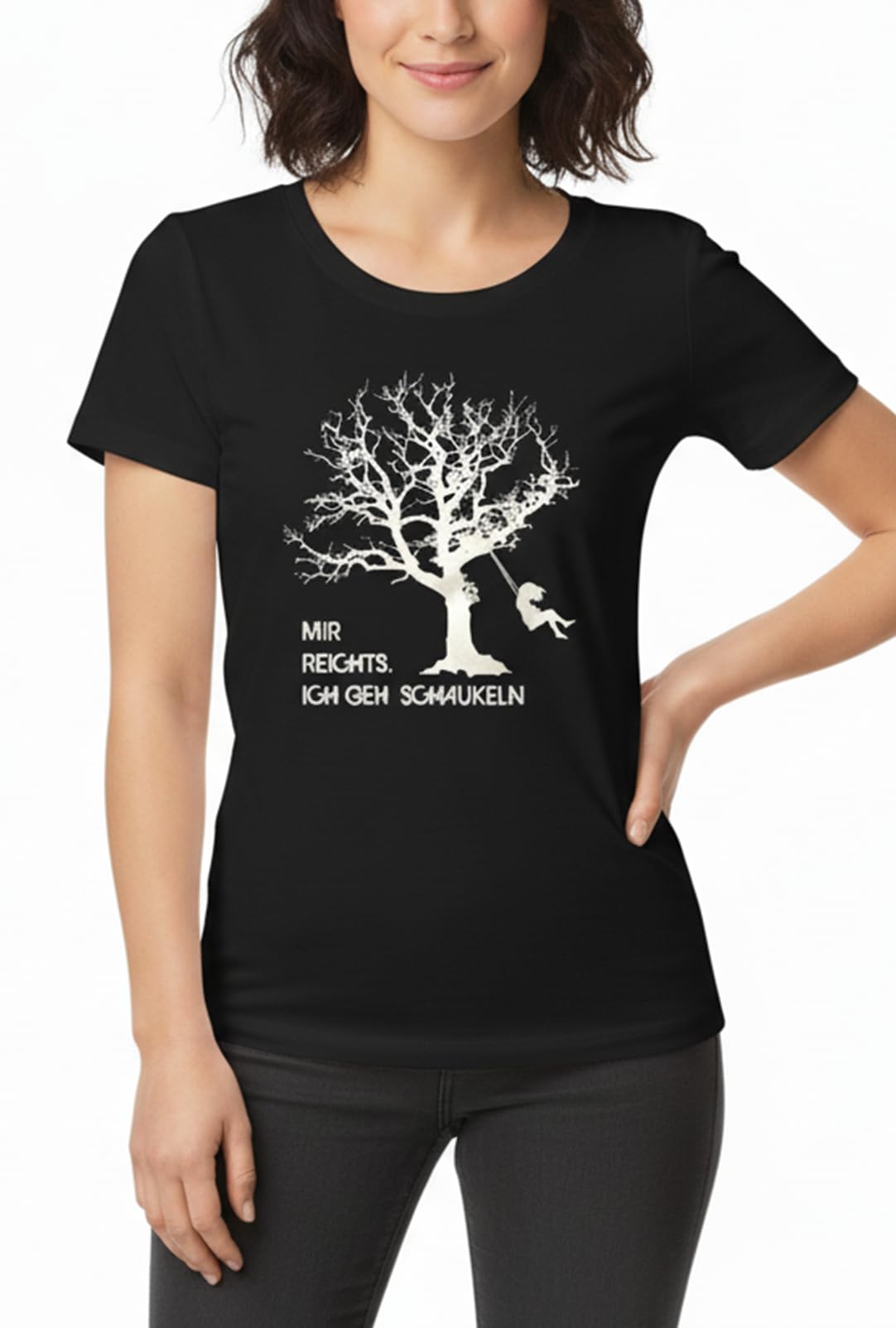 MAKAYA Sto a Dondolo T-Shirt Donna Nera Cotone