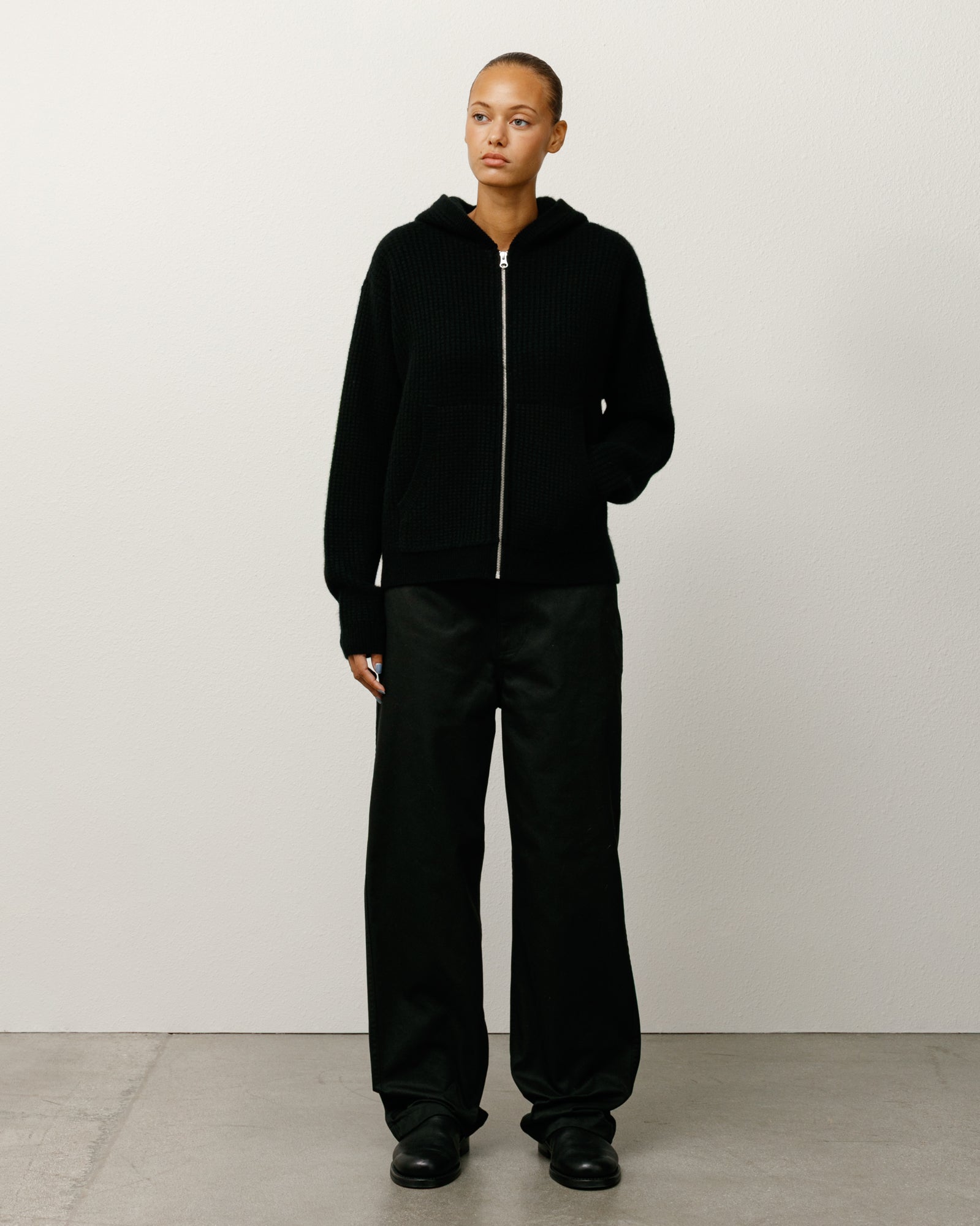 Stussy Waffle Cashmere Zip Hood maglione black cachemire