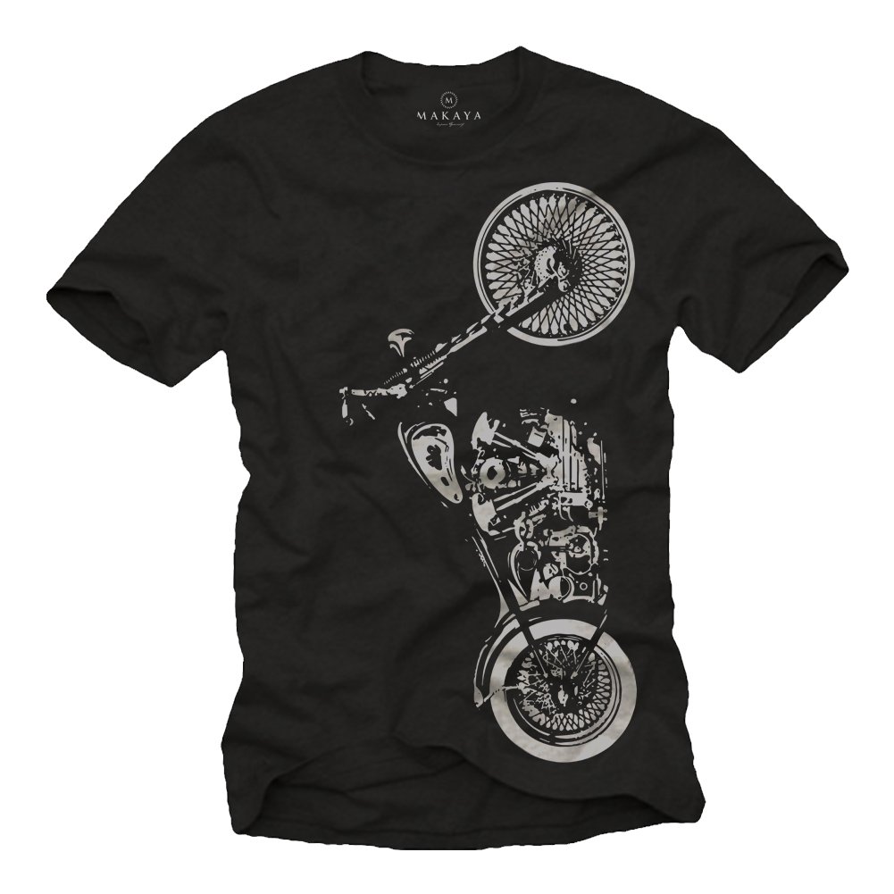 MAKAYA Abbigliamento Moto T-Shirt Uomo Nero 100% Cotone