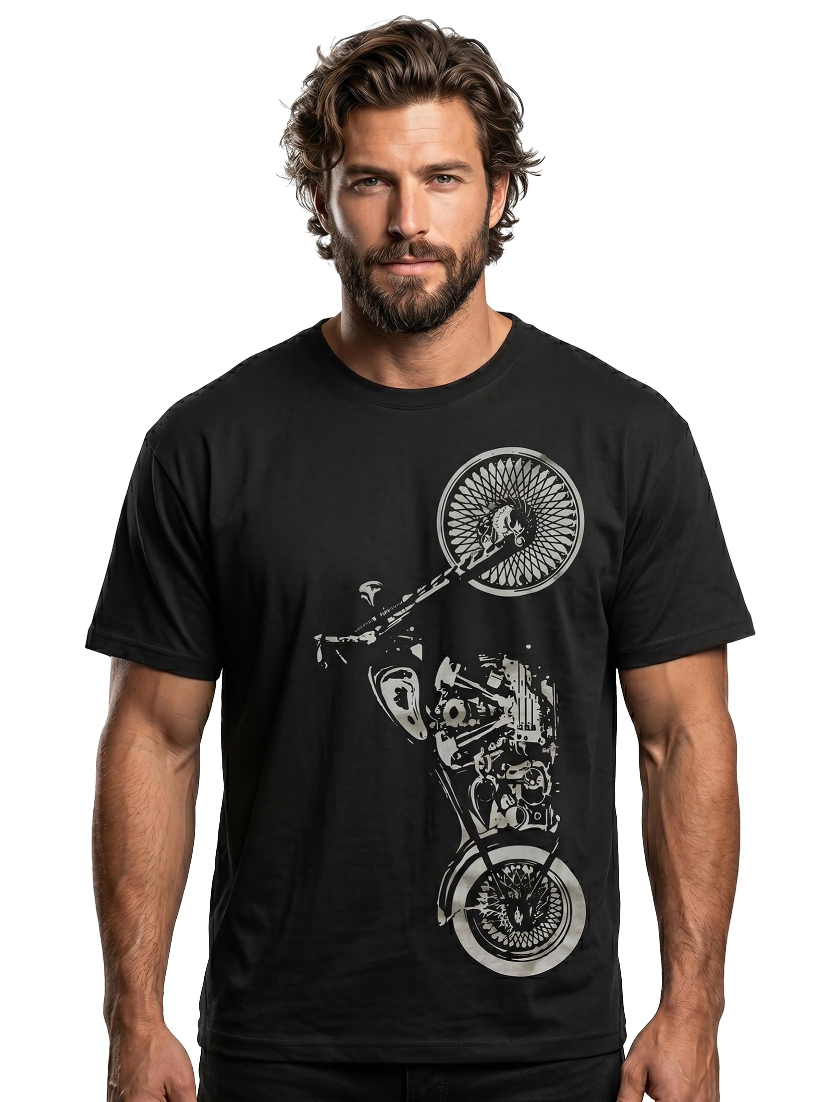 MAKAYA Abbigliamento Moto T-Shirt Uomo Nero 100% Cotone