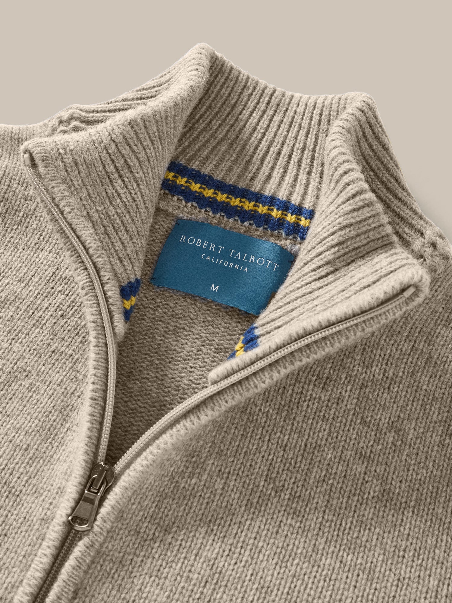 Robert Talbott Graham maglione full zip crema cashmere