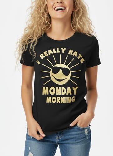 MAKAYA T-Shirt Donna I Really Hate Monday Morning maglietta nera M cotone