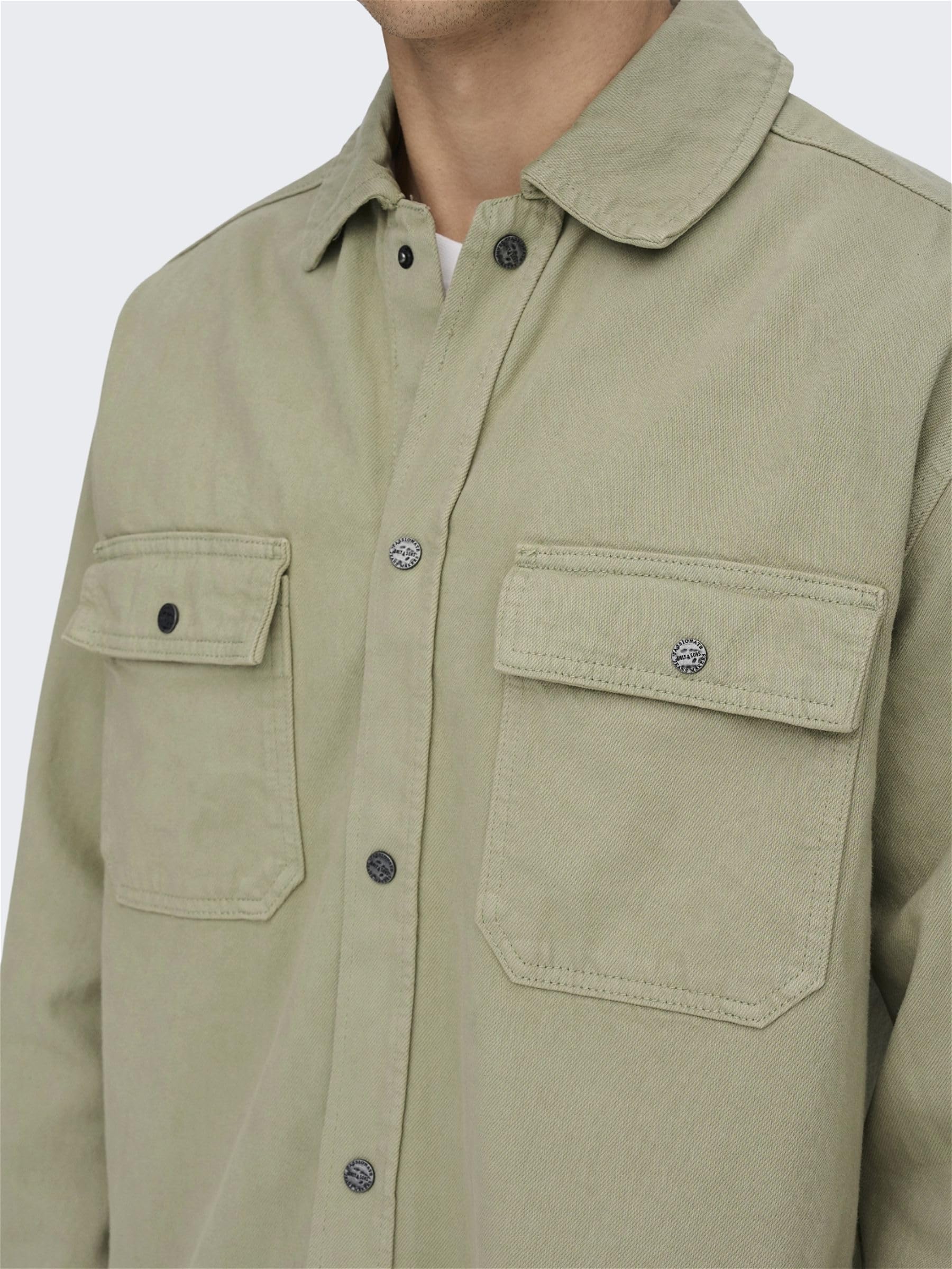 Only & Sons Camicia Uomo Twill Tinta Unita Tasche Taglia L