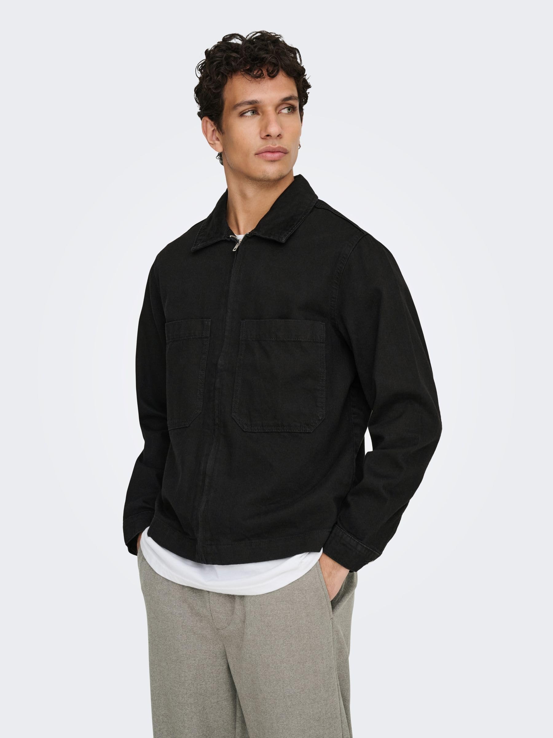 ONLY & SONS Onscassel Giubbotto Jeans Denim Nero Cotone