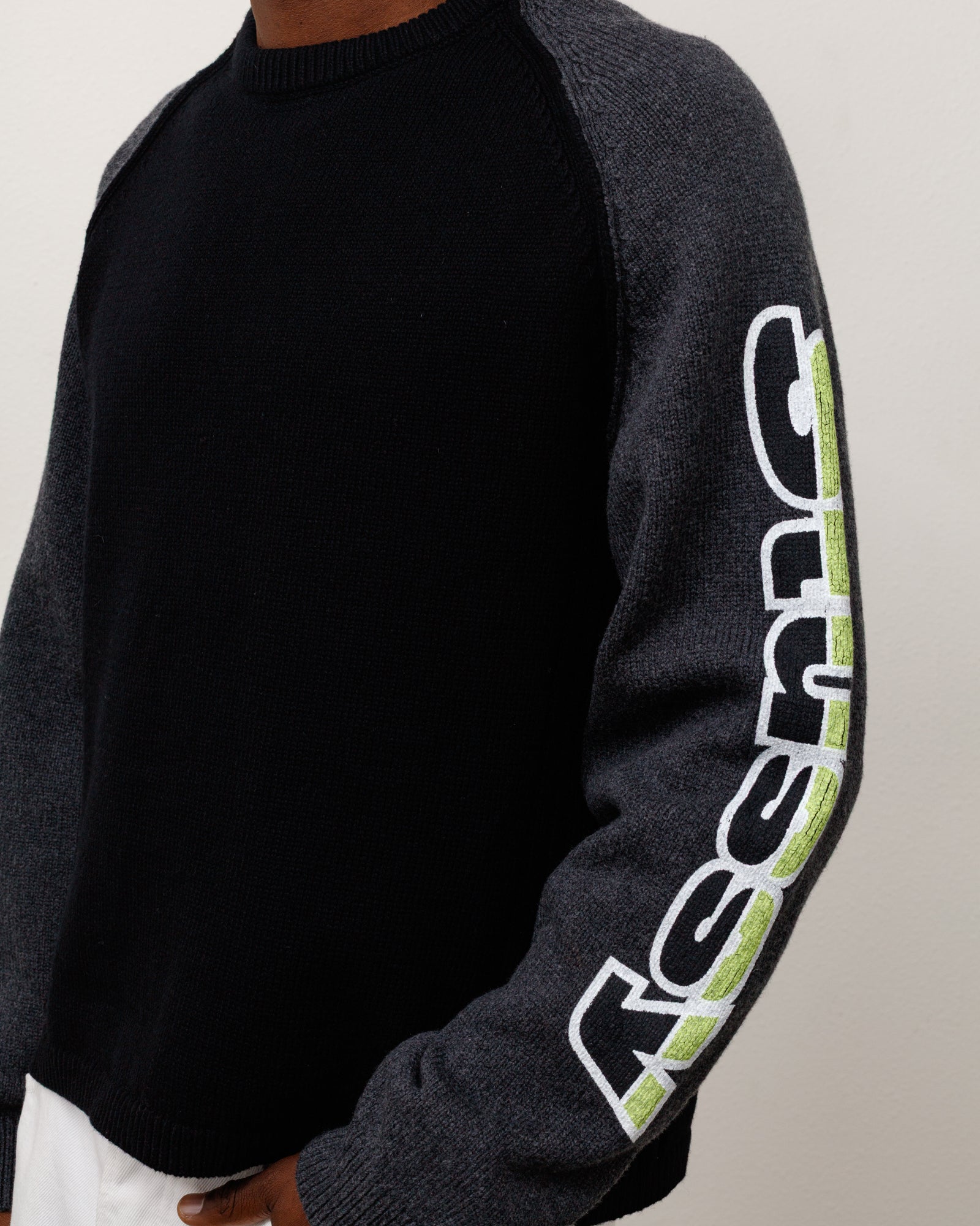 Stussy Two Tone Raglan Sweater maglione nero lana merino