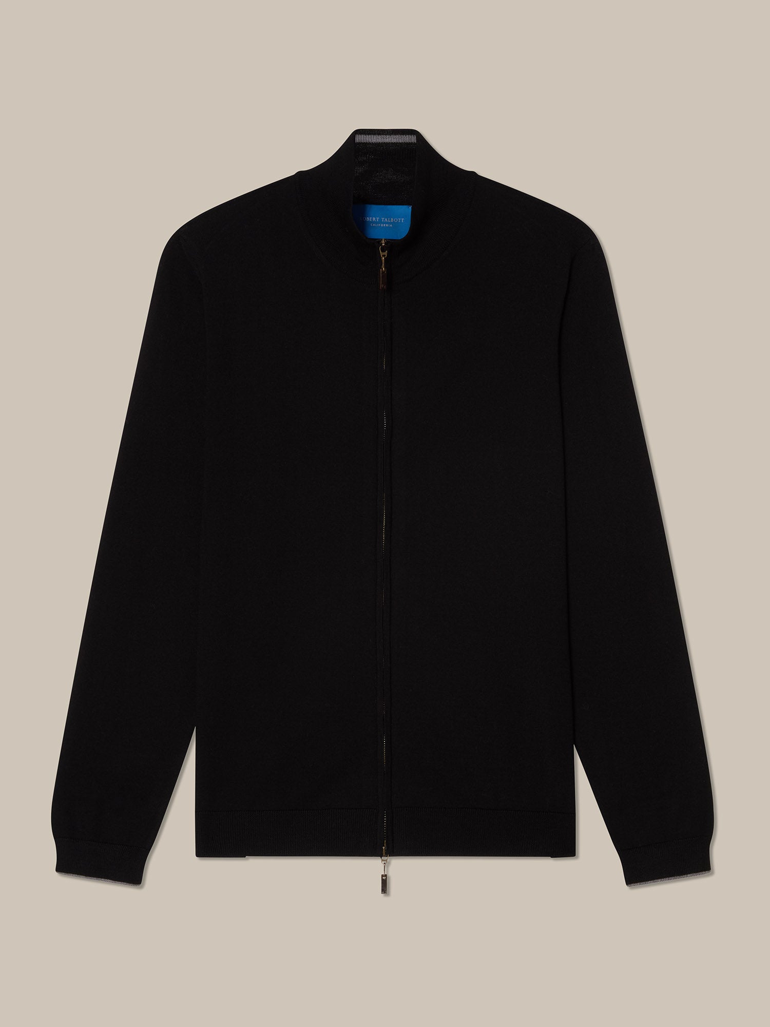 Robert Talbott Dalton Full Zip maglione merino nero con zip