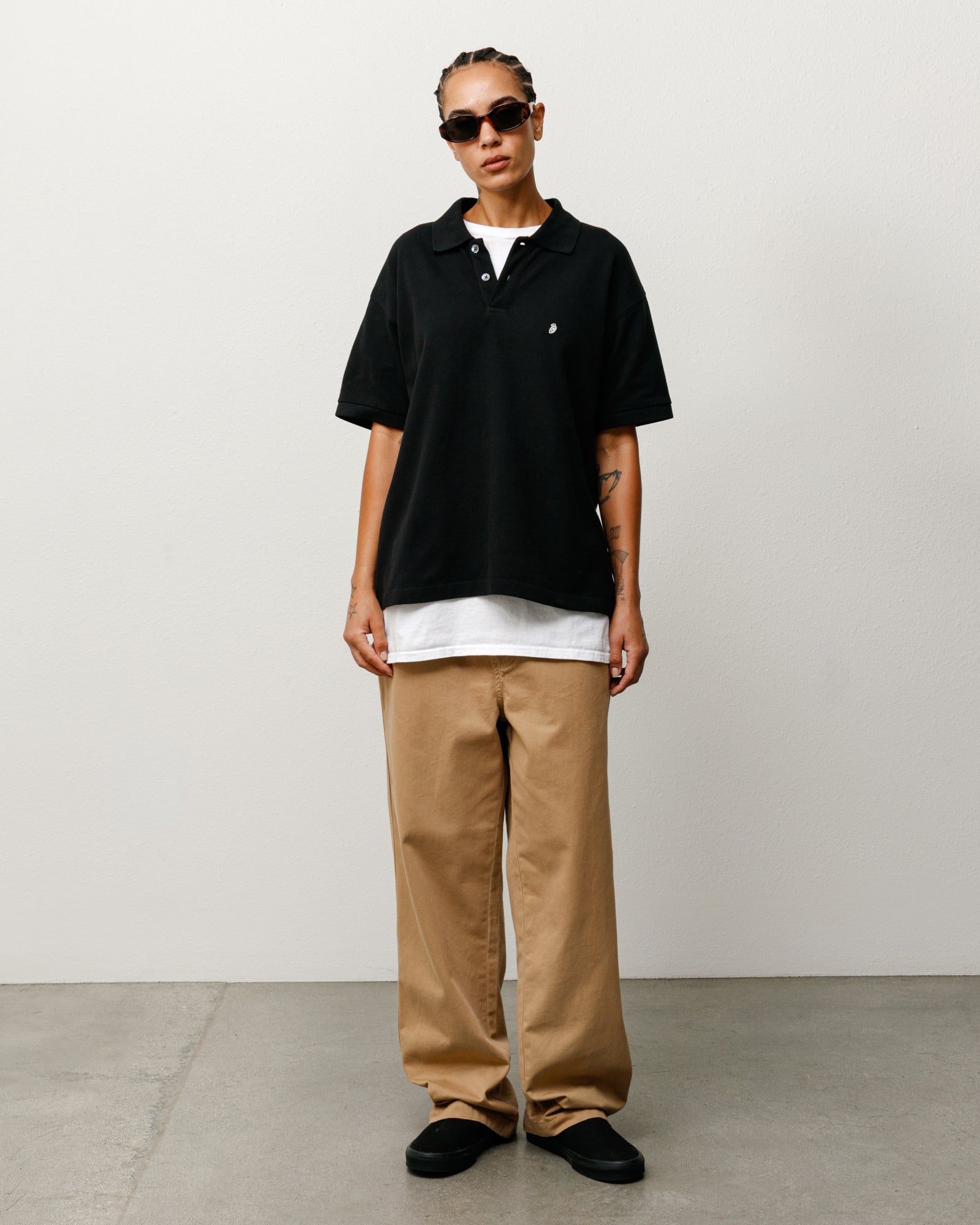 Stussy Classic Pique Polo polo cotone nero madreperla