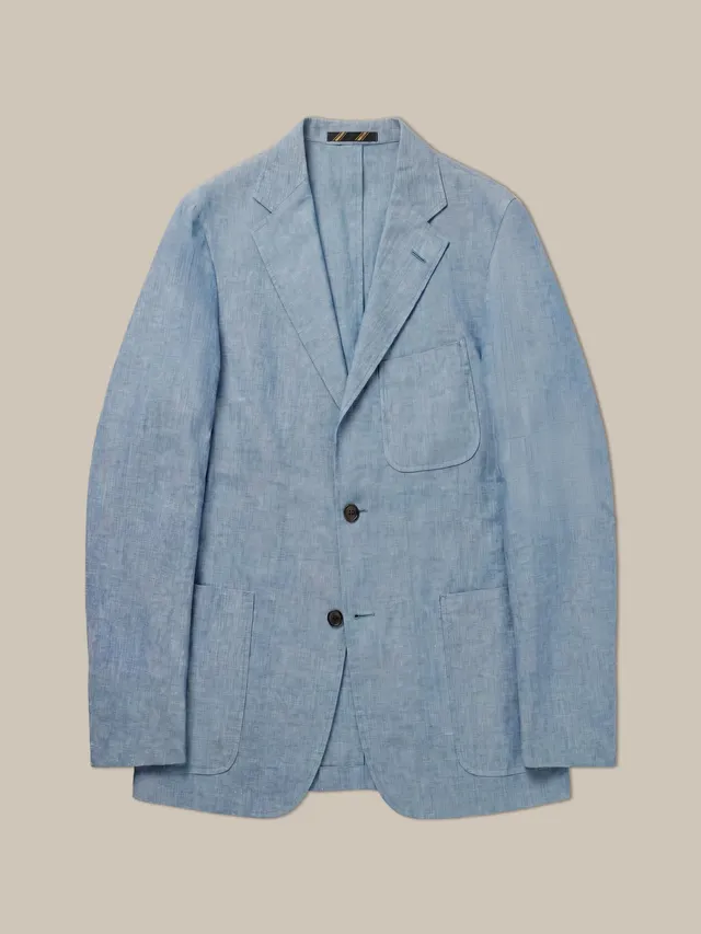 Robert Talbott Clarke Linen Chambray Blazer uomo Light Blue sfoderato