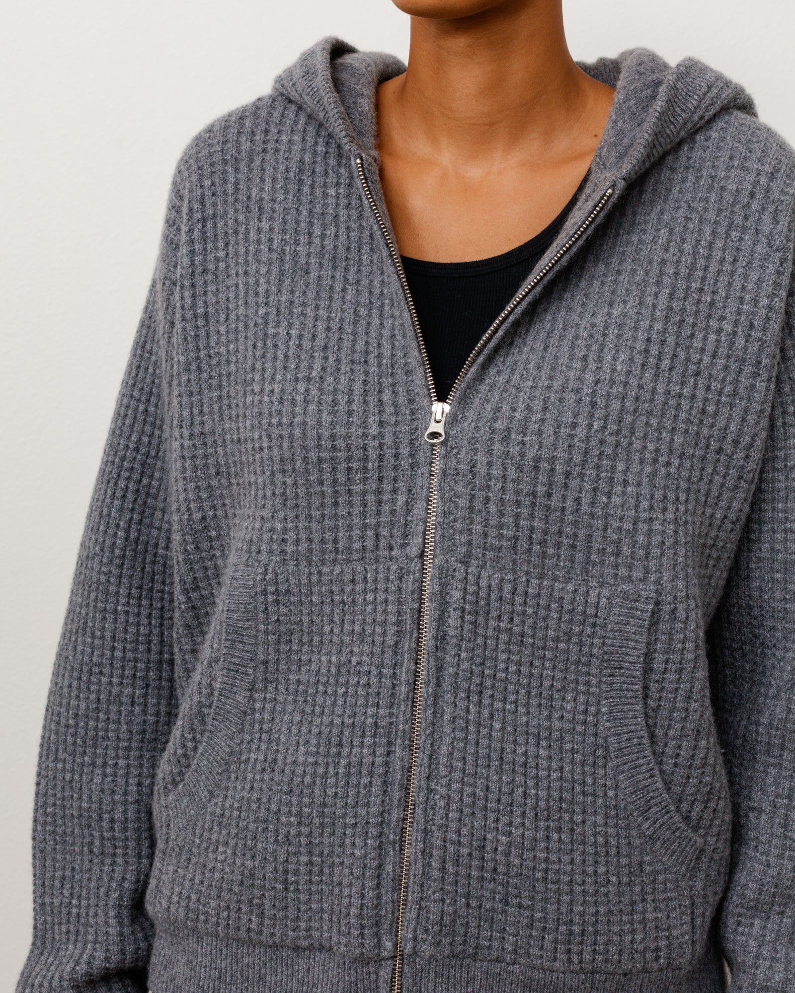 Stussy Waffle Cashmere Zip Hood maglione carbone