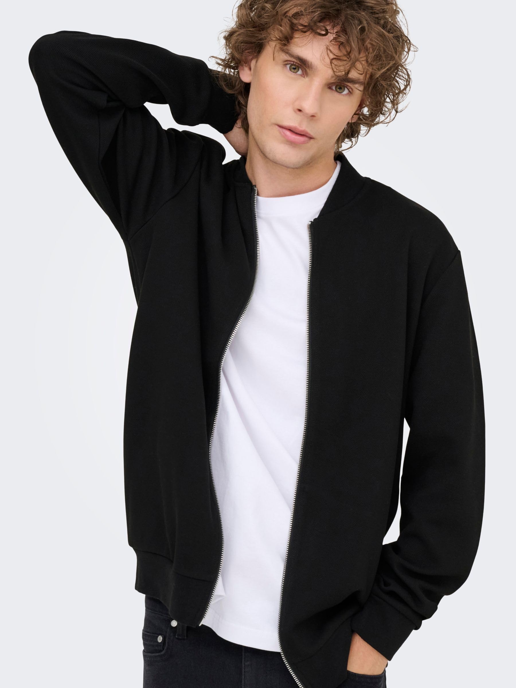 Only & Sons Onsnewkodyl Felpa Uomo Nero Full Zip Cappuccio