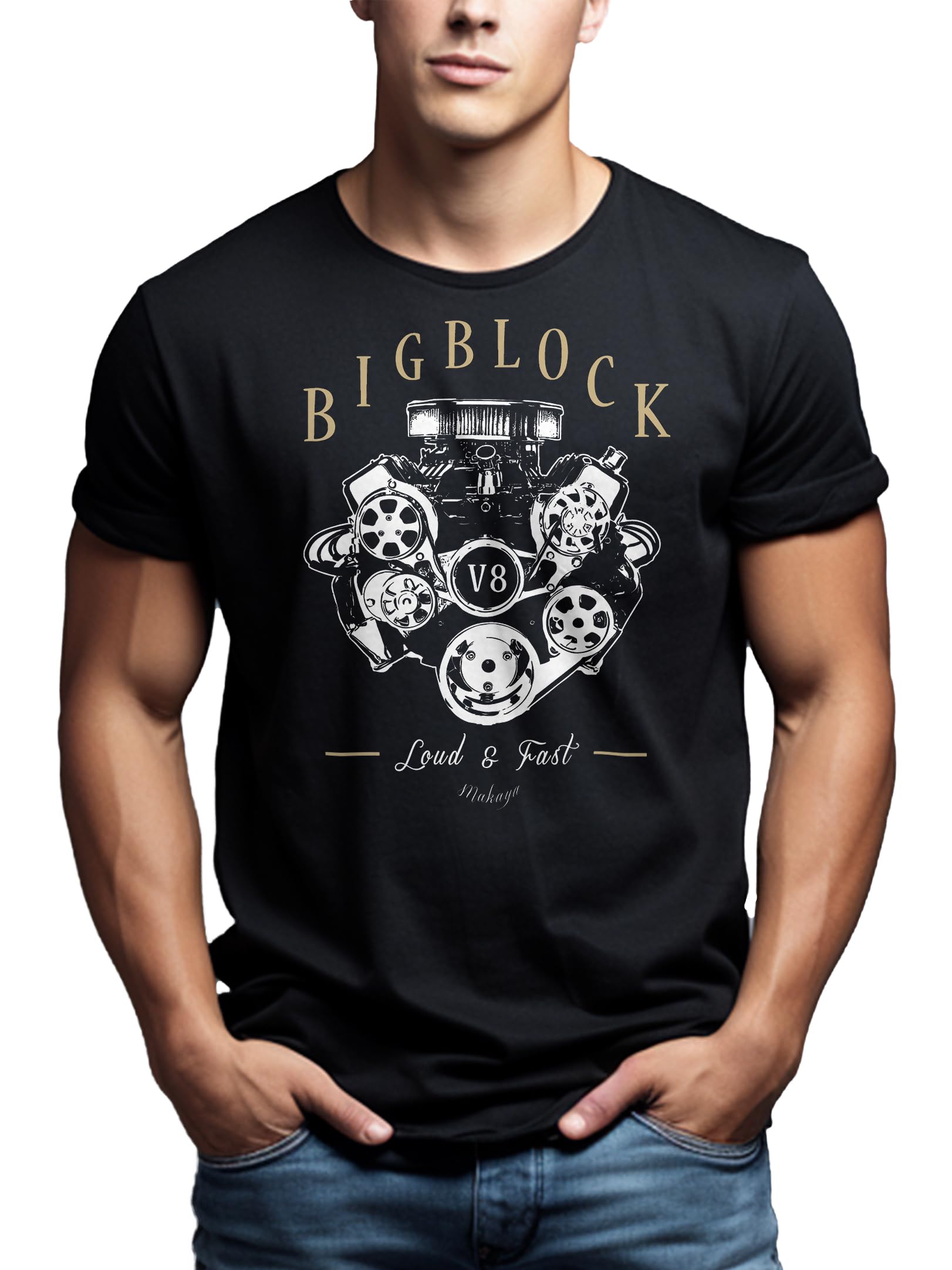 MAKAYA Big Block V8 Charger T-Shirt Uomo Cotone