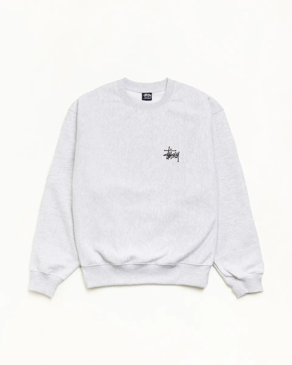 Stussy Basic Crew felpa girocollo ash heather misto cotone