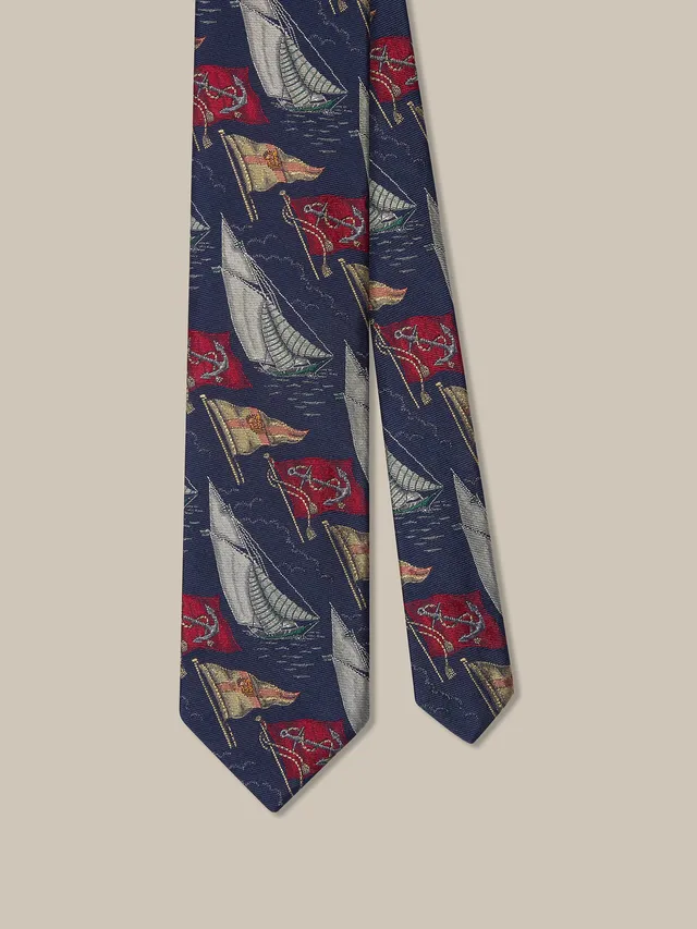 Robert Talbott Boat Flags Cravatta Seta Blu Navy