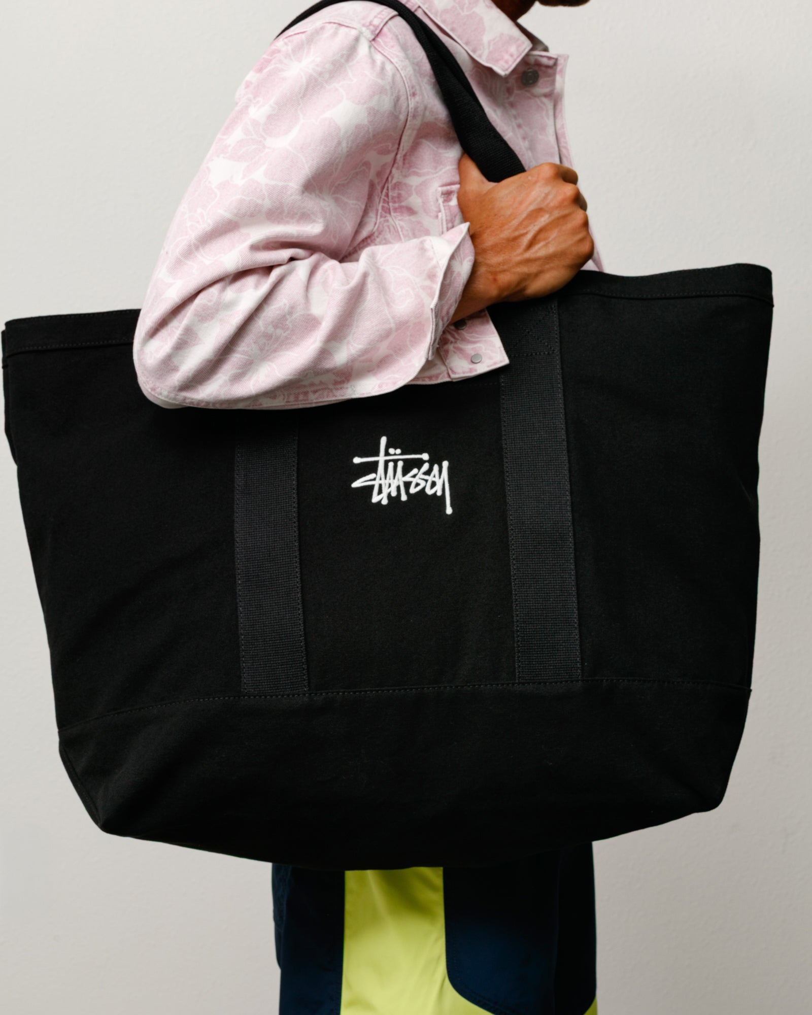 Stussy Canvas Extra Large Tote borsa Black cotone 50 cm