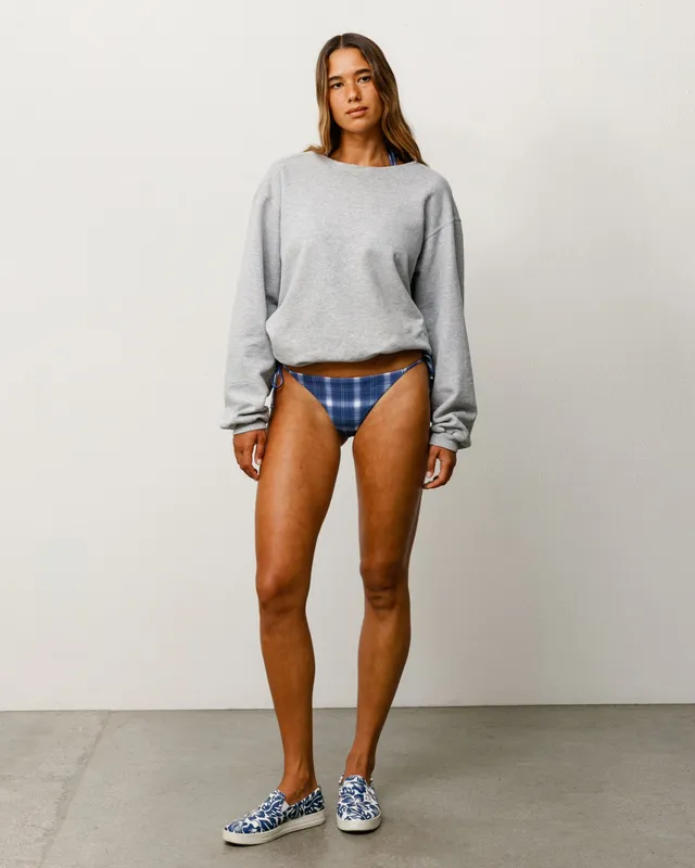 Stussy Side Tie Bikini Bottom slip costume lacci Navy Plaid