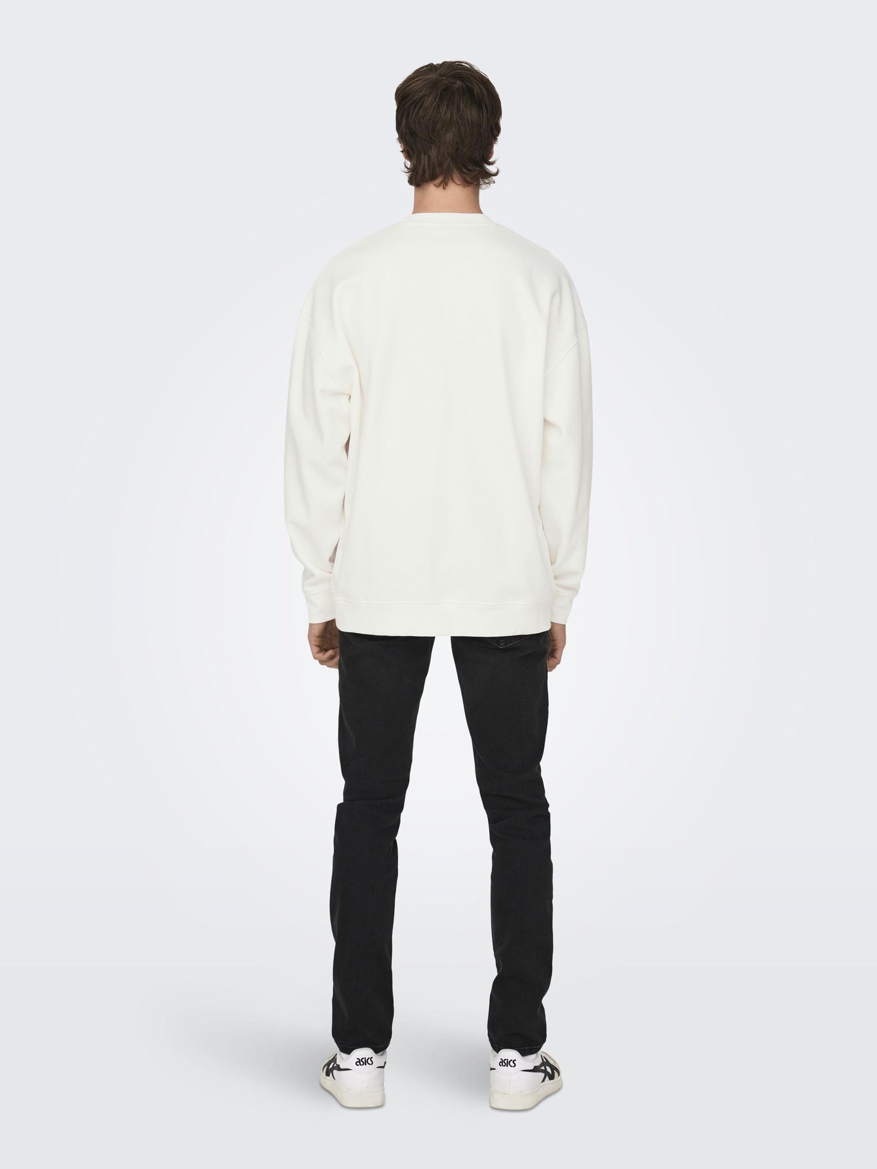 ONLY & SONS Onseli Felpa Uomo M Cloud Dancer Stampa