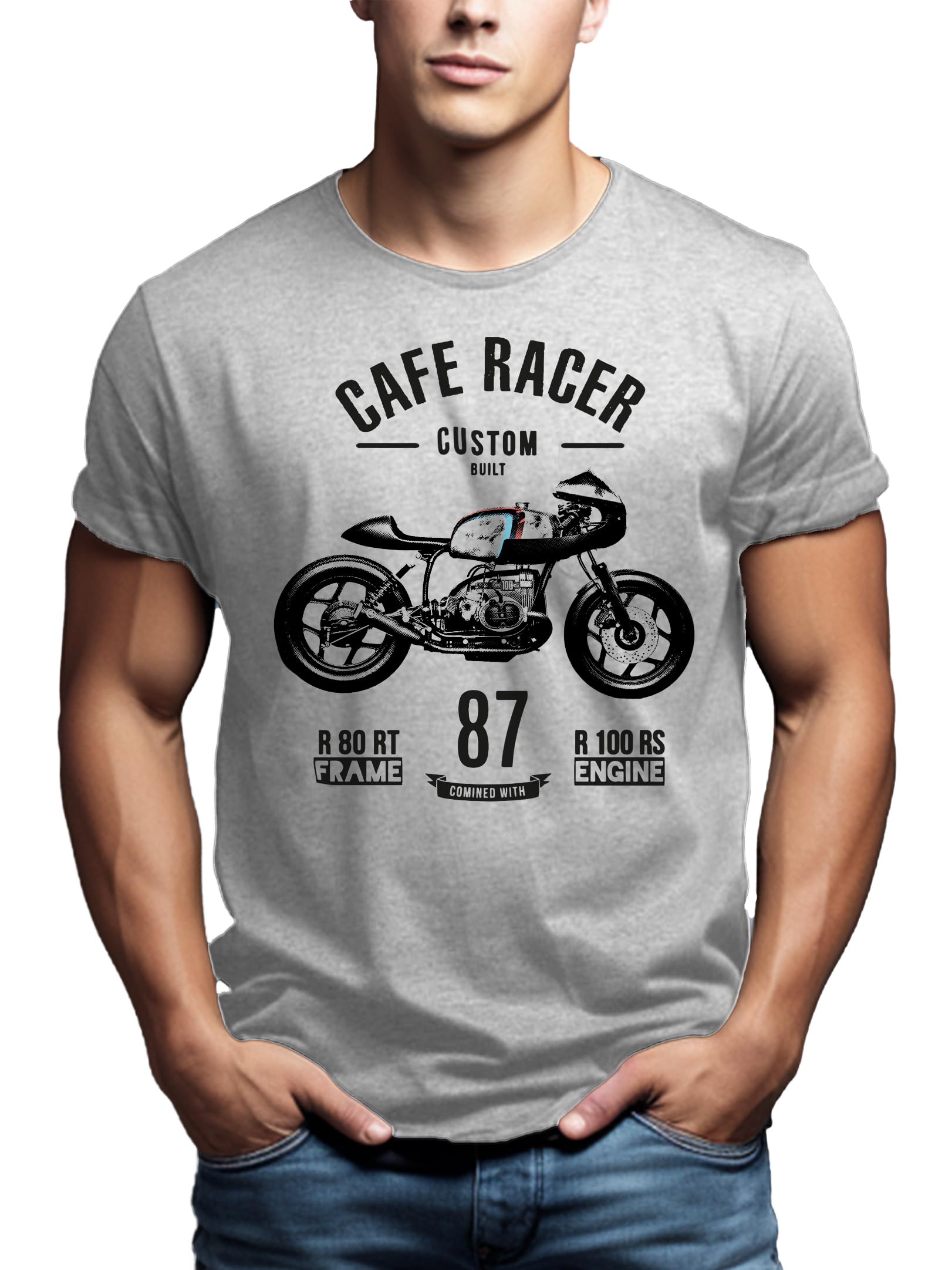 Makaya Cafe Racer GP T-Shirt Uomo Cotone Moto Vintage