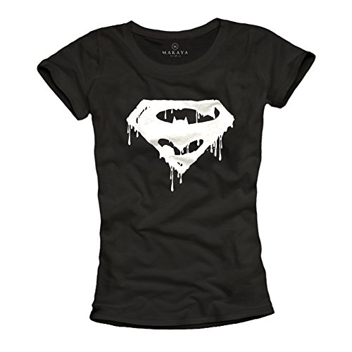Makaya Superbat T-Shirt Donna Nera Cotone Supereroi