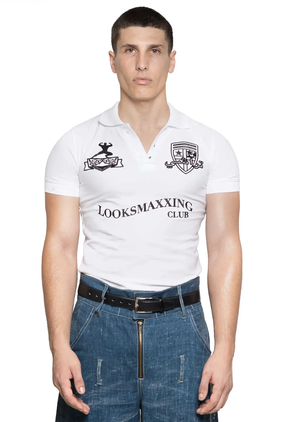 TRASHY CLOTHING Looksmaxxing Polo top bianco cotone