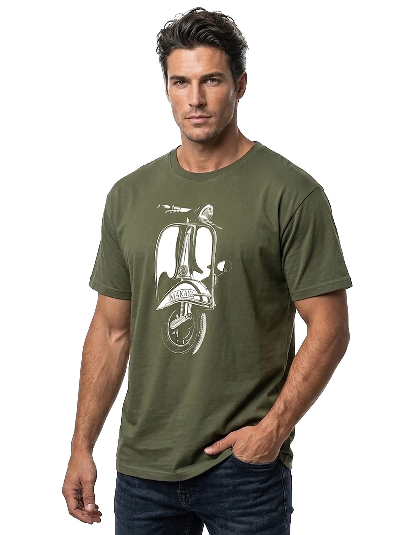 MAKAYA T-Shirt Uomo Moto Maglietta Verde Cotone 100%