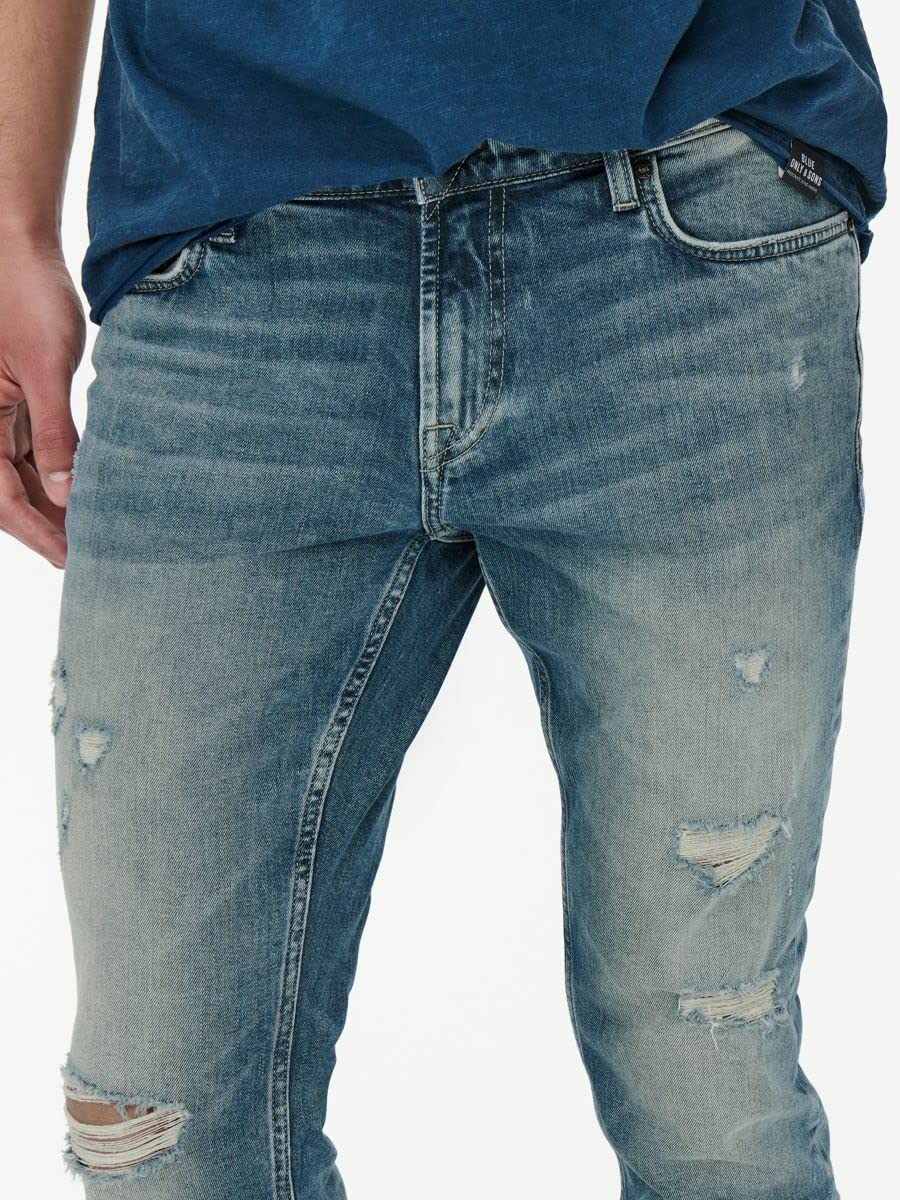 ONLY & SONS Jeans Slim Fit Uomo Strappati Blu Taglia 28