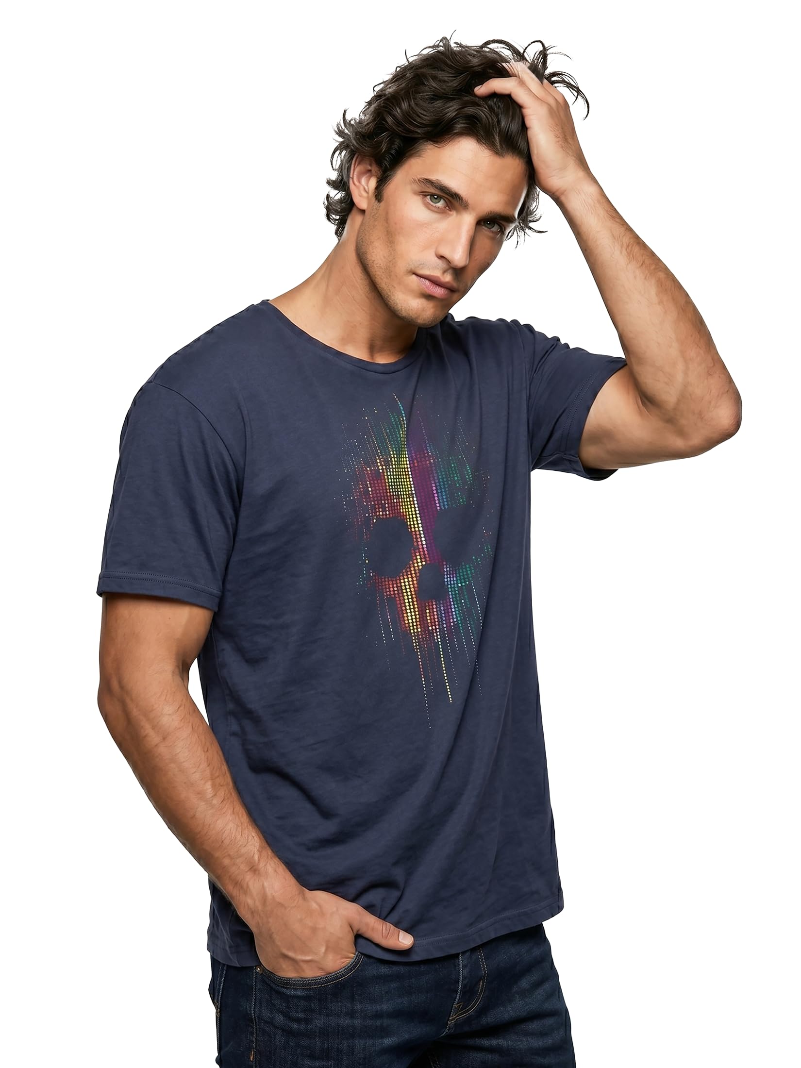 MAKAYA T-Shirt Uomo Teschio Colorato maglietta XL