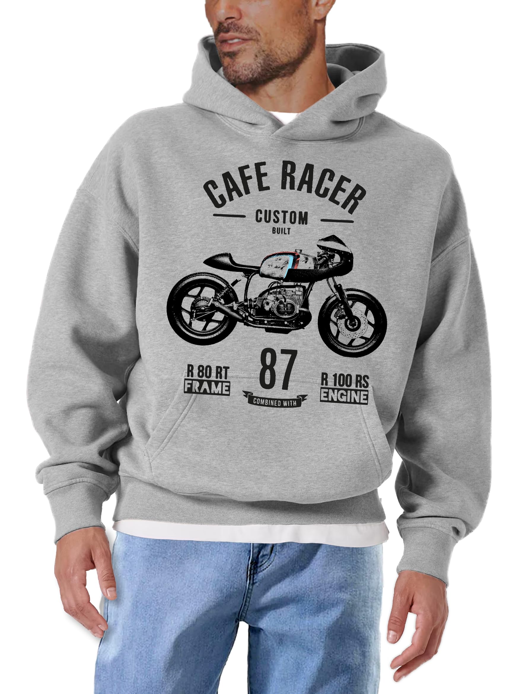MAKAYA Cafer Racer Felpa con Cappuccio S cotone pettinato