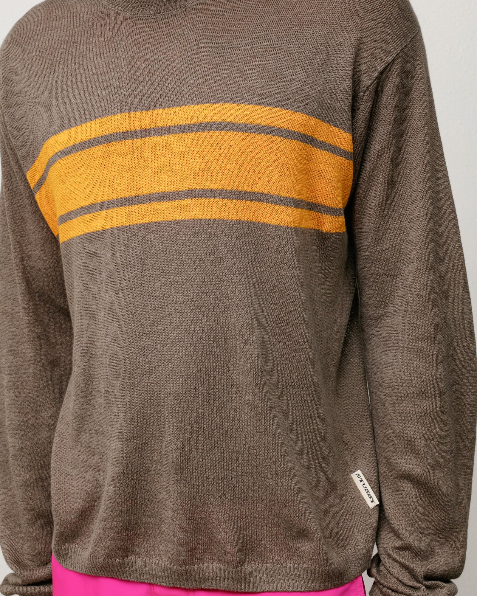 Stussy Maglione Leggero a Righe brown in lino cotone