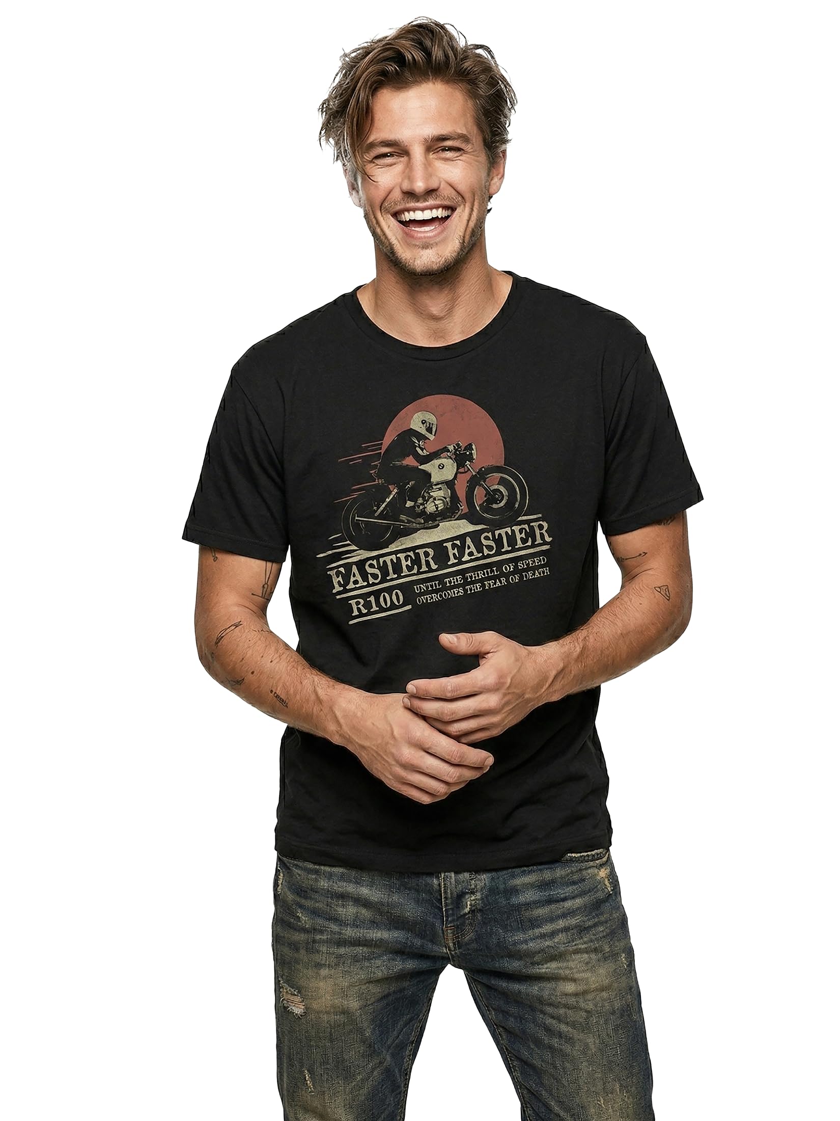 MAKAYA Cafe Racer T-Shirt Uomo Nera S Cotone