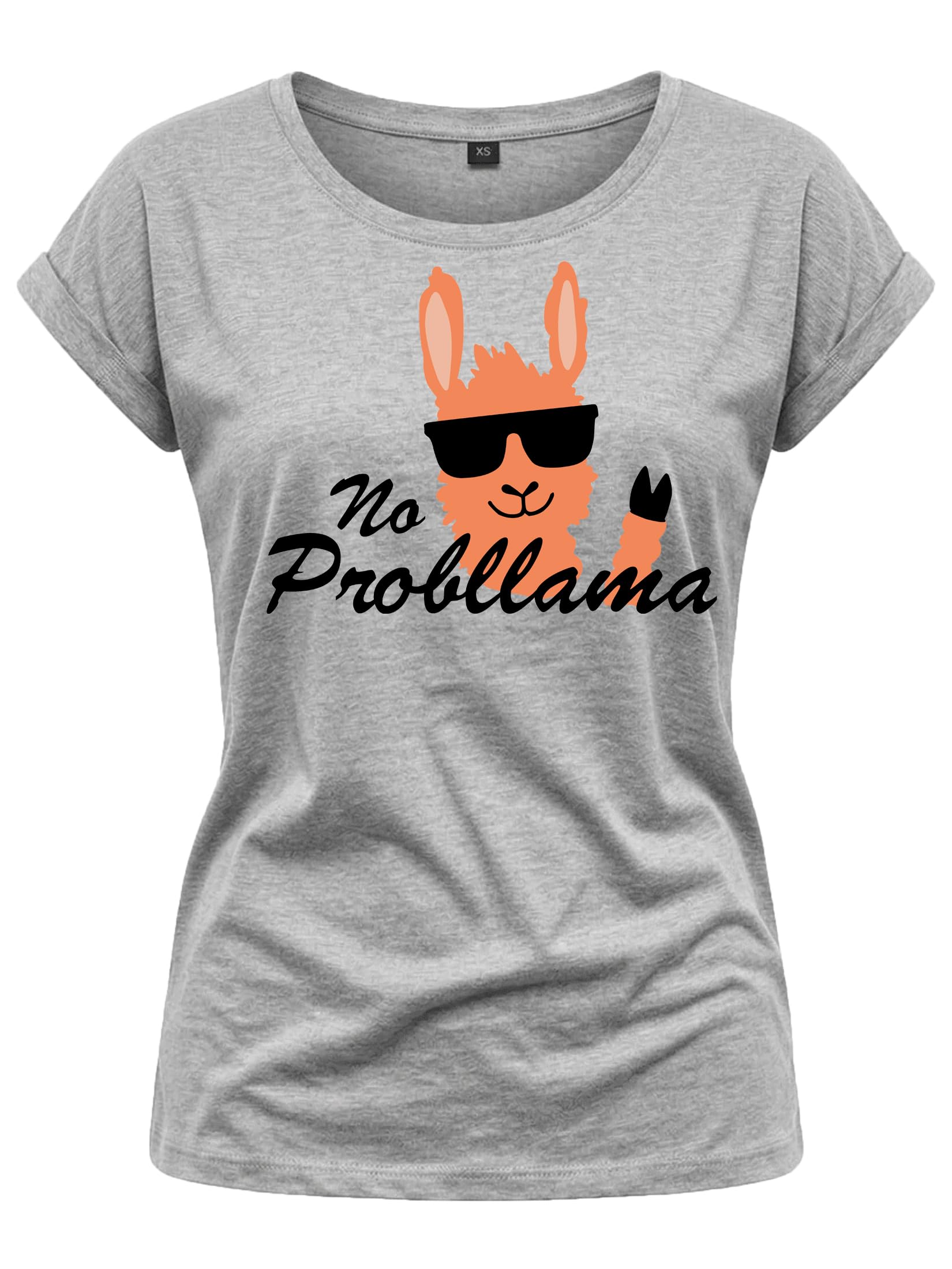 MAKAYA T-Shirt Donna No Probllama Maglietta Grigio Chiaro