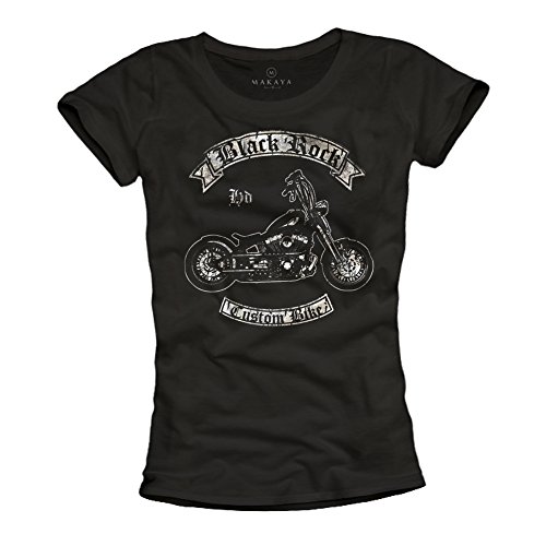 MAKAYA T-Shirt Donna Black Rock maglietta moto nera L