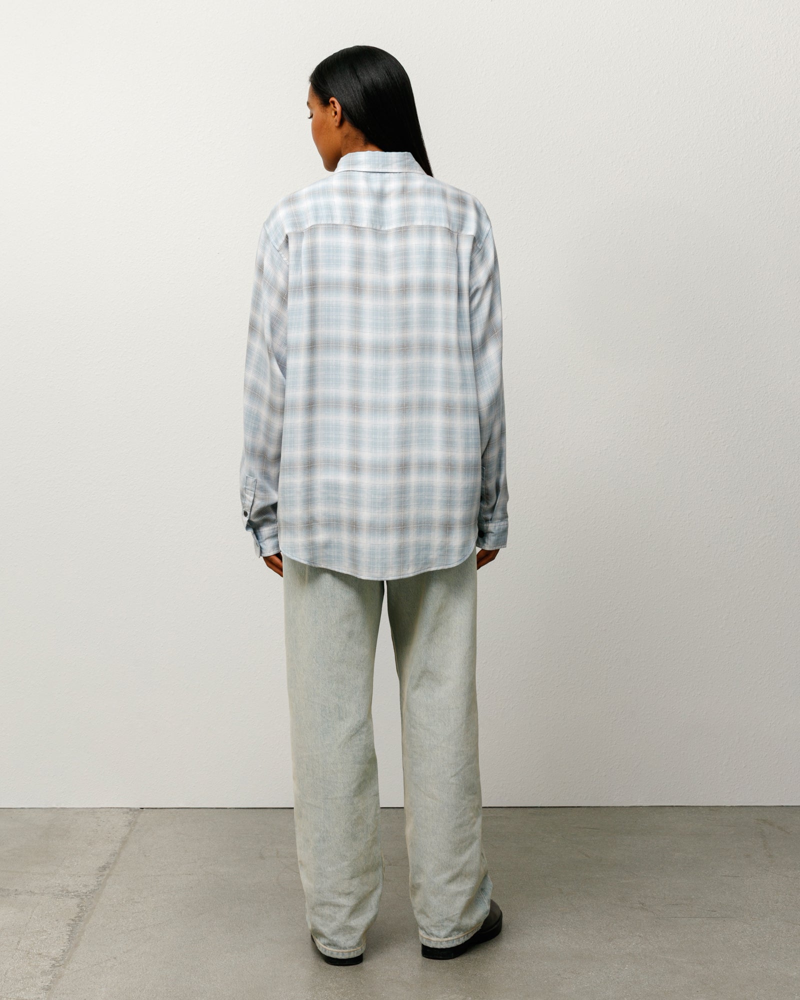 Stussy Matthew Printed camicia Light Blue Tencel