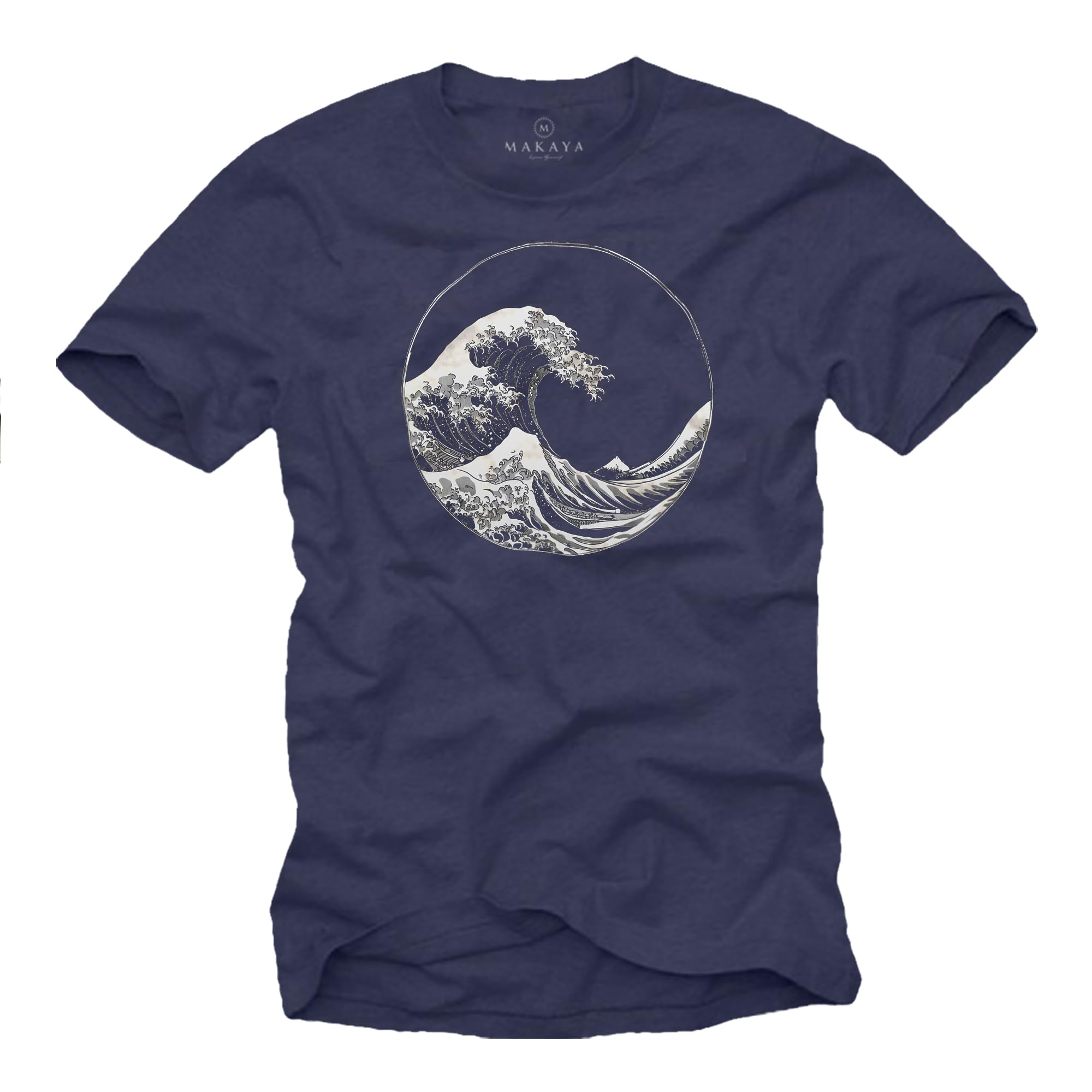 MAKAYA Onda Kanagawa T-Shirt Uomo Cotone Blu