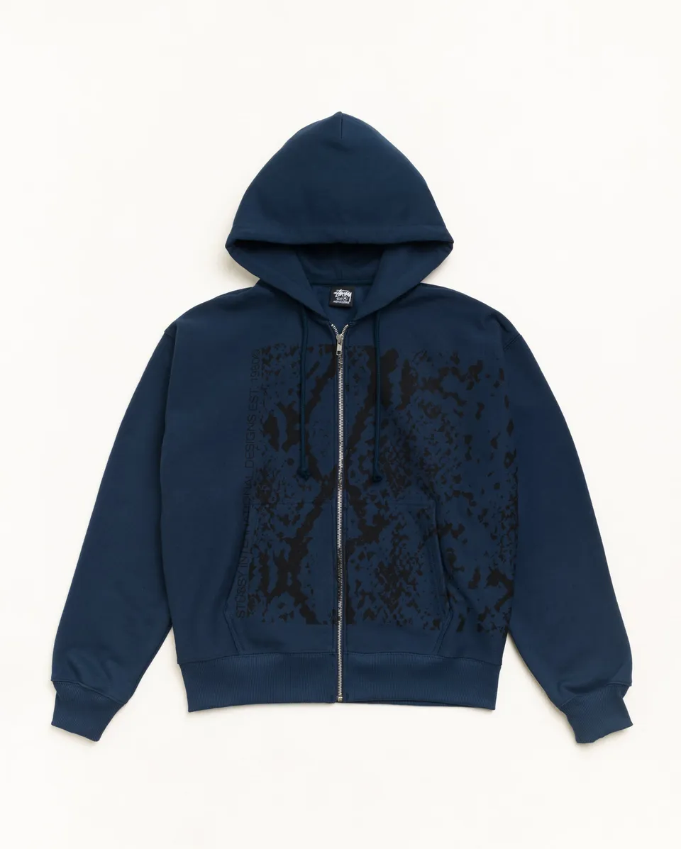 Stussy Snakeskin Zip Hoodie felpa zip navy 430 gsm
