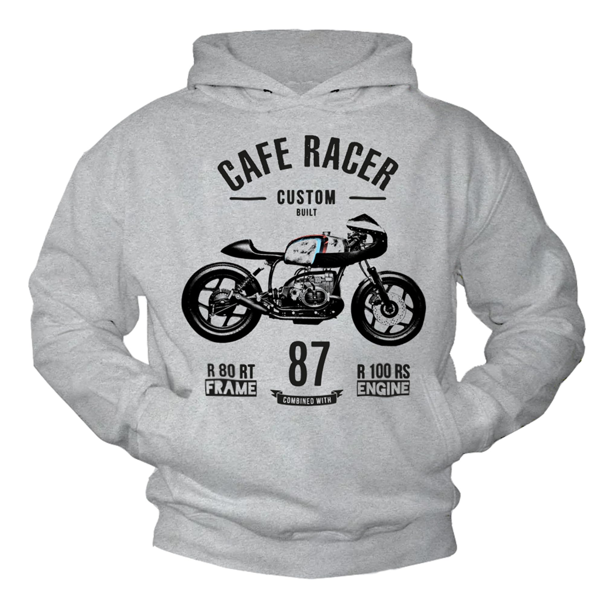 MAKAYA Cafer Racer Felpa con Cappuccio S cotone pettinato