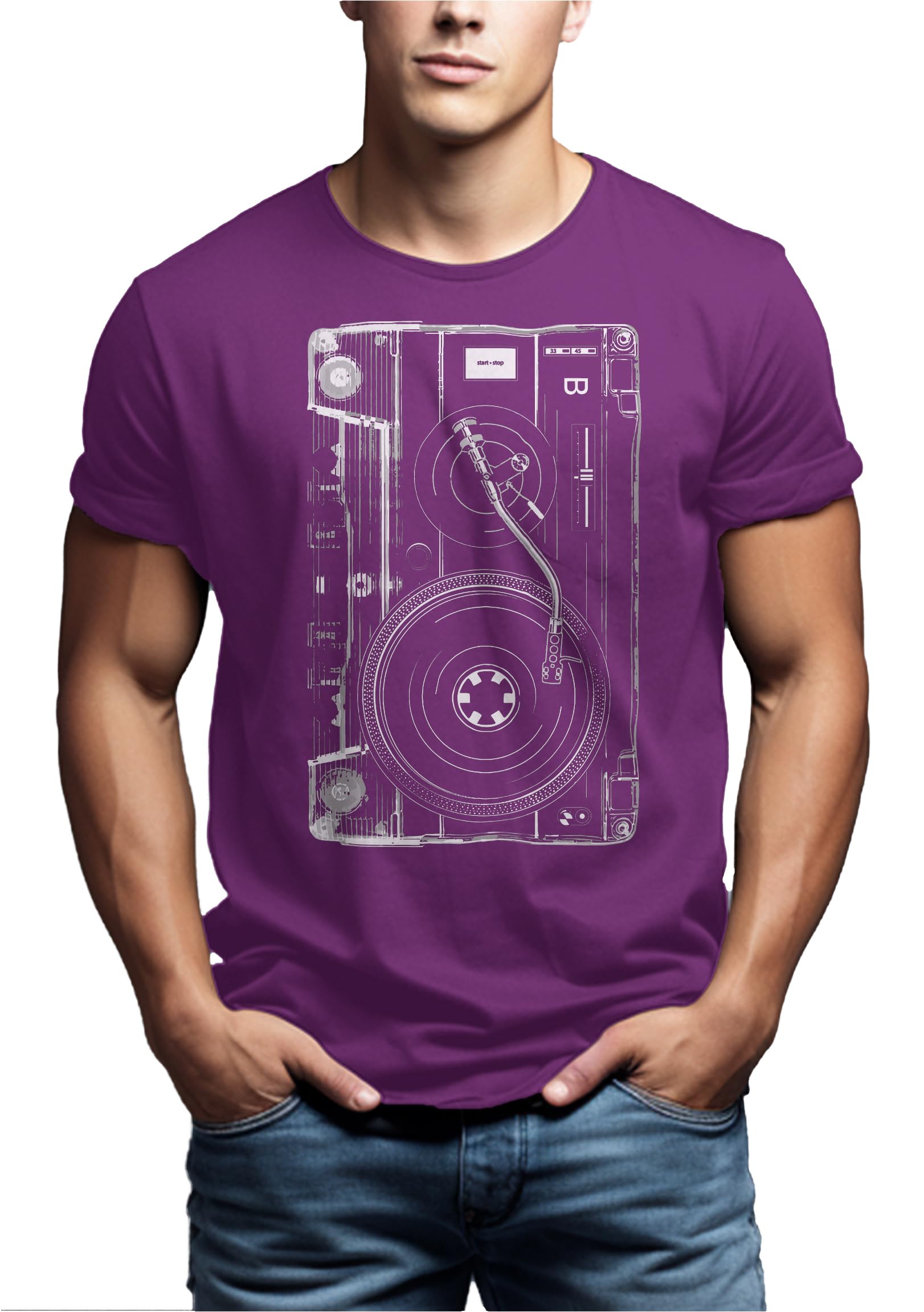 MAKAYA DJ Retro Tape T-Shirt Uomo 100% Cotone